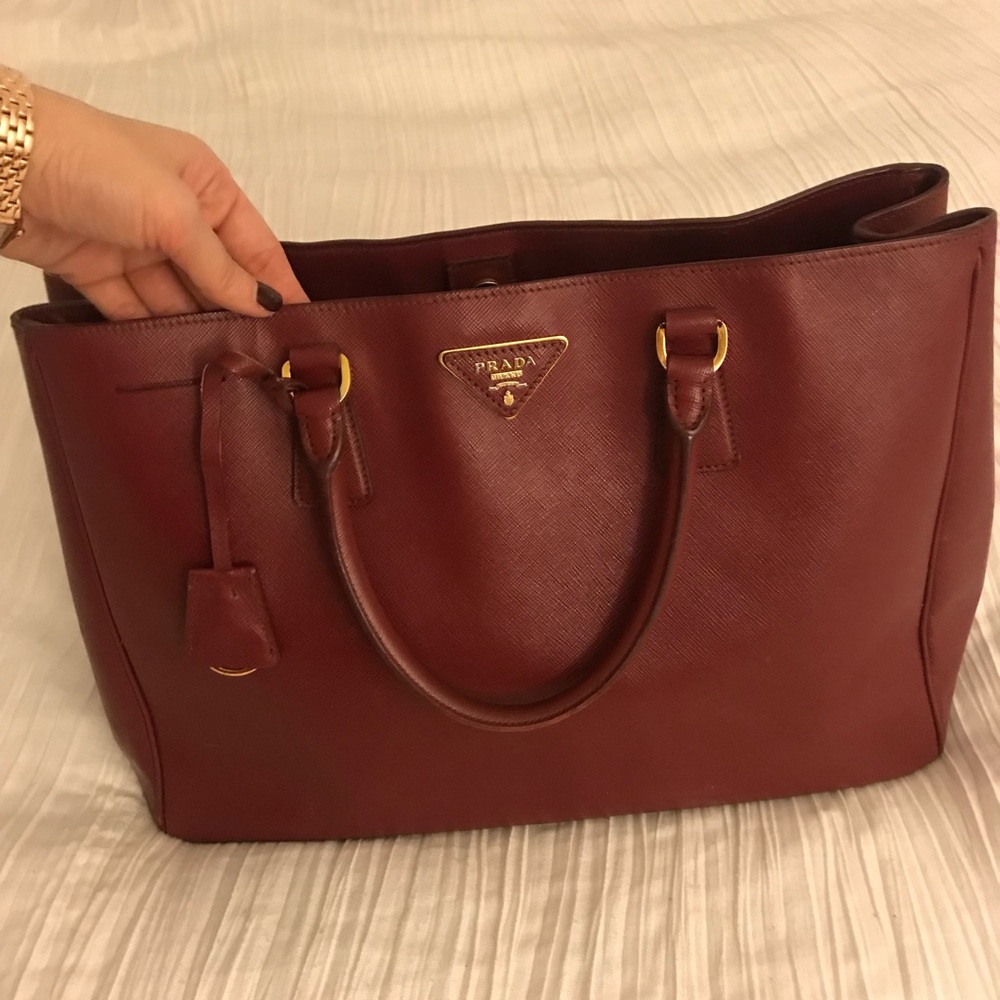 Prada Saffiano Lux Leather Tote Bag - Deep Red